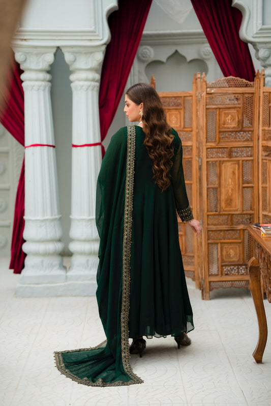 Emerald Glam – Embroidered Crinkle Chiffon 3-Piece Suit