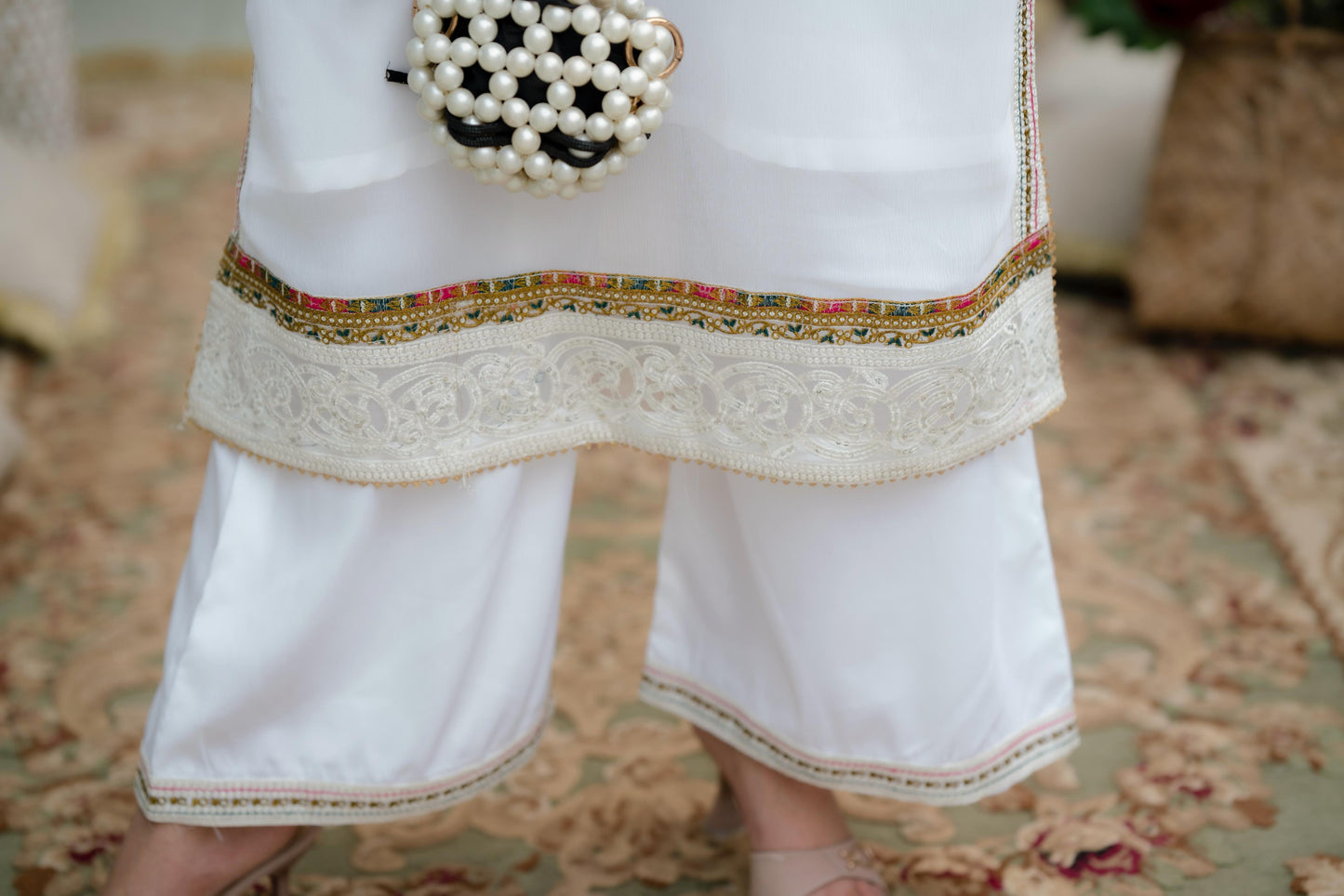 White crinkle chiffon/Raw Silk with Red Net Dupatta 3pc